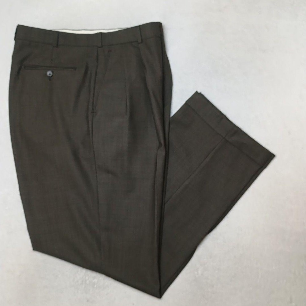Brooks Brothers Pants Men 36x32 Brown Houndstooth Pleated Tweed Dress Suit Slack